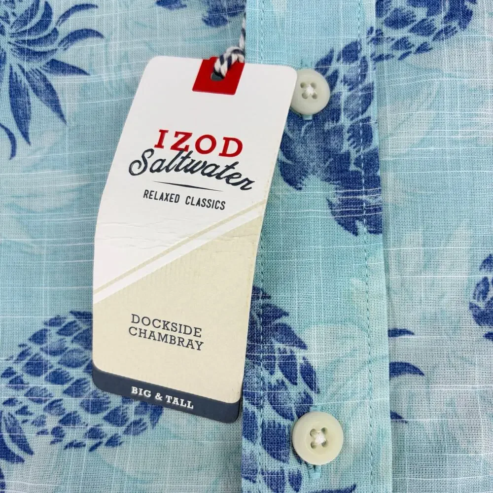 IZOD Men's 2XL Dockside Chambray Pineapple Short Sleeve Button Down Shirt NWT - Picture 7 of 16